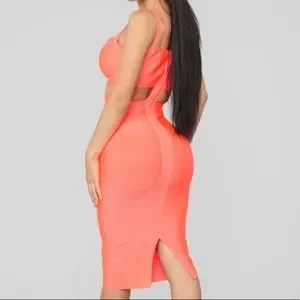 Fashion Nova | Dresses | Orange Coral Neon Spandex Bodycon Cut Open Dress |  Poshmark